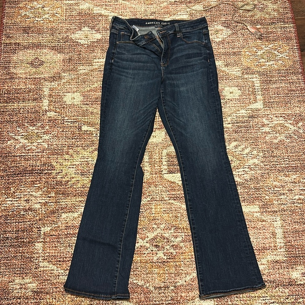 14 LONG AMERICAN EAGLE HIGH RISE SKINNY KICK DARK BLUE